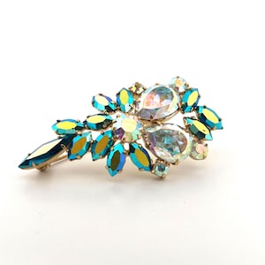 Broche feuille aurore boréale strass et strass vintage