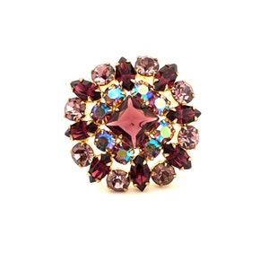 Broche aurore boréale violette vintage avec strass et strass