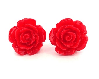 Boucles d'oreilles puces : Rose rouge VARIOUS