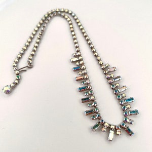 Vintage Aurora Borealis Baton Tassel Style Rhinestone Necklace