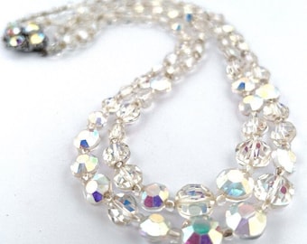 Vintage Auroral Borealis Doppelstrang Kristall Halskette