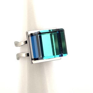 Daniel Swarovski Signed Paris Crystal Ring Glacier Topaz XS