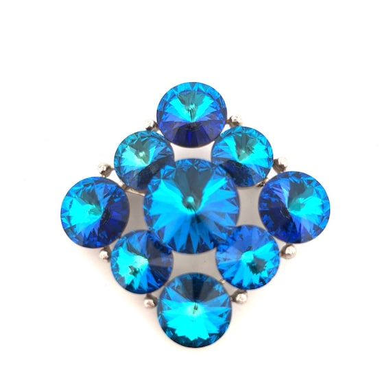 Vintage Weiss Blue Aurora Borealis Crystal Rivoli… - image 1