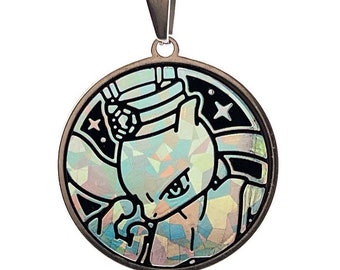 Pokémon Upcycled 30mm Pendant Limited Edition Japan Mewtwo Terastal Silver Crackle Holofoil Coin