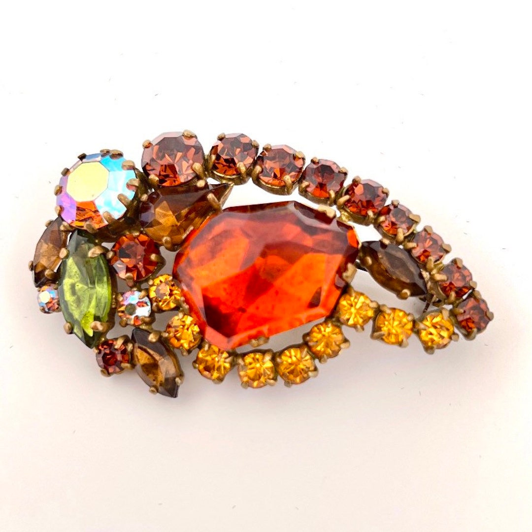 Vintage Autumn Feature Rhinestone Brooch - Etsy