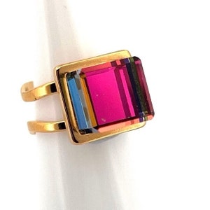 Vintage Swarovski Cube Crystal Statement Ring 10mm Three Colour Variations