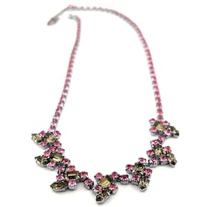 Vintage Pink and Smokey Quartz Colour Rhinestone Necklace