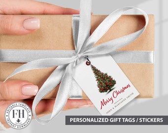 Personalized Christmas tree tag, printable tag template, personalized sticker gift tag, personalized Christmas tags.