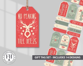 Printable xmas gift tag set set, instant download gift tag, Christmas gift tags, Cottagecore Christmas gift tag sheets, Funny gift tags.