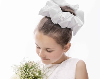 Extra large big scrunchies, first communion hair accessories, silk satin hair ties, comunion hair piece.