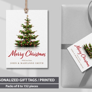 Personalized Christmas tree gift tag, customized gift tag, personalized Christmas tags, family gift tags. Bulk order, packs of 8 to 150 pcs.