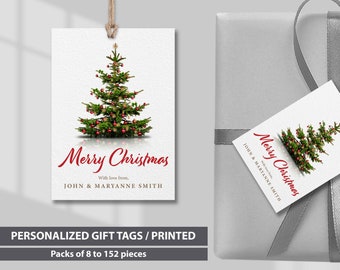 Personalized Christmas tree gift tag, customized gift tag, personalized Christmas tags, family gift tags. Bulk order, packs of 8 to 150 pcs.