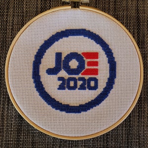 JOE BIDEN 2020 Presidential Election, 6&quot; Wood Hoop Framed, Hand-Stitched Finished  Completed Cross Stitch