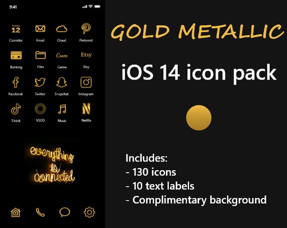 Iphone Ios 14 App Icons Metallic Gold Black Background Theme Etsy Iphone Ios 14 App Icons Metallic Gold Black Background Theme Etsy