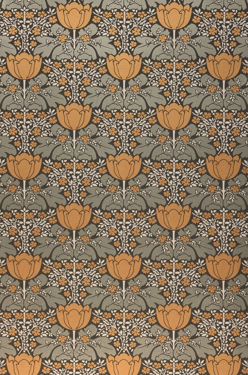 Art Nouveau Vintage Wallpaper Full Roll Funky Bohemian Wall Decor Available in 2 Different Colors Brown