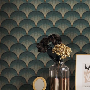 Art Deco Vintage Wallpaper Full Roll Funky Bohemian Wall Decor Available in 2 Different Colors image 1