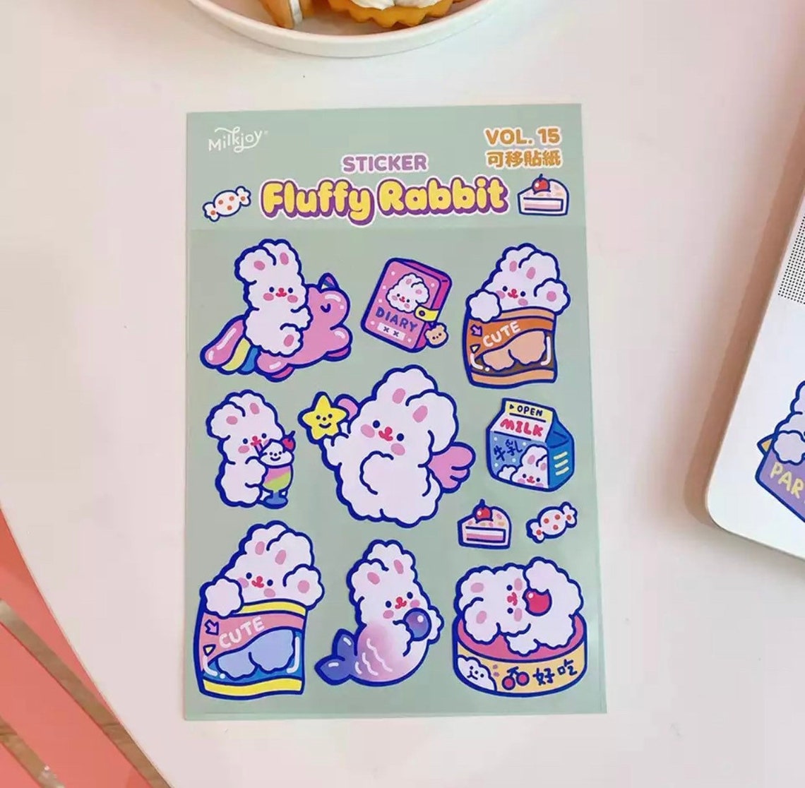 Milkjoy Fluffy Rabbit Large Kawaii Stickers Scrapbooking Etsy