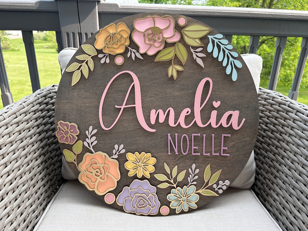 Custom Name Sign, Nursery Name Sign, Boho Nursery Sign, Floral Nursery ...