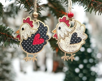 Etsy Exclusive - Whimsical Handcrafted Chicken Ornaments, chicken decor, chicken lover gift, unique ornament, handmade ornament
