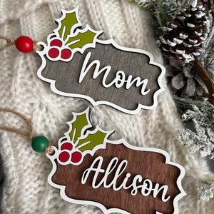 Custom wood stocking tag, gift tag, personalized stocking tags, wood tags, custom ornament, personalized ornament
