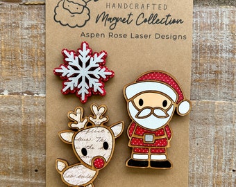 Whimsical Santa Magnet Collection, reindeer magnet, Santa magnet, cute Santa magnet, snowflake magnet, fridge magnets, cute Christmas gift