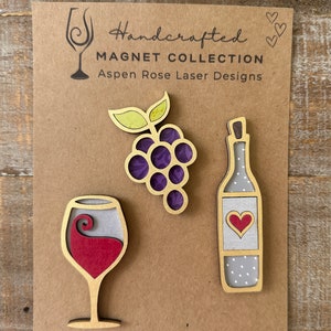 Whimsical Wood Wine Magnet Collection, Wine Magnets, Wine Lover Magnets, Wine Lover Gift, Cute Magnets, Bridesmaid Gift, Galentines Gift