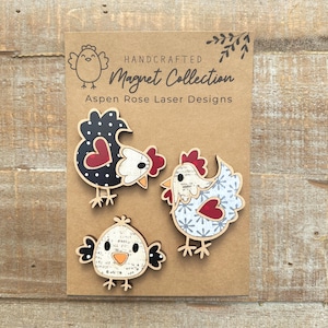 Whimsical Wood Chicken Magnet Collection, chicken accessories, chicken decor, cute chickens, chicken magnet, fridge magnets, chicken decor