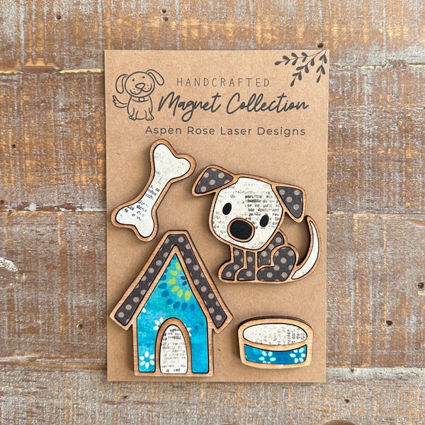 Whimsical Wood Dog Magnet Collection, dog accessories, dog decor, cute dogs, dog magnets, puppy magnets, dog lover decor, boho dog magnet