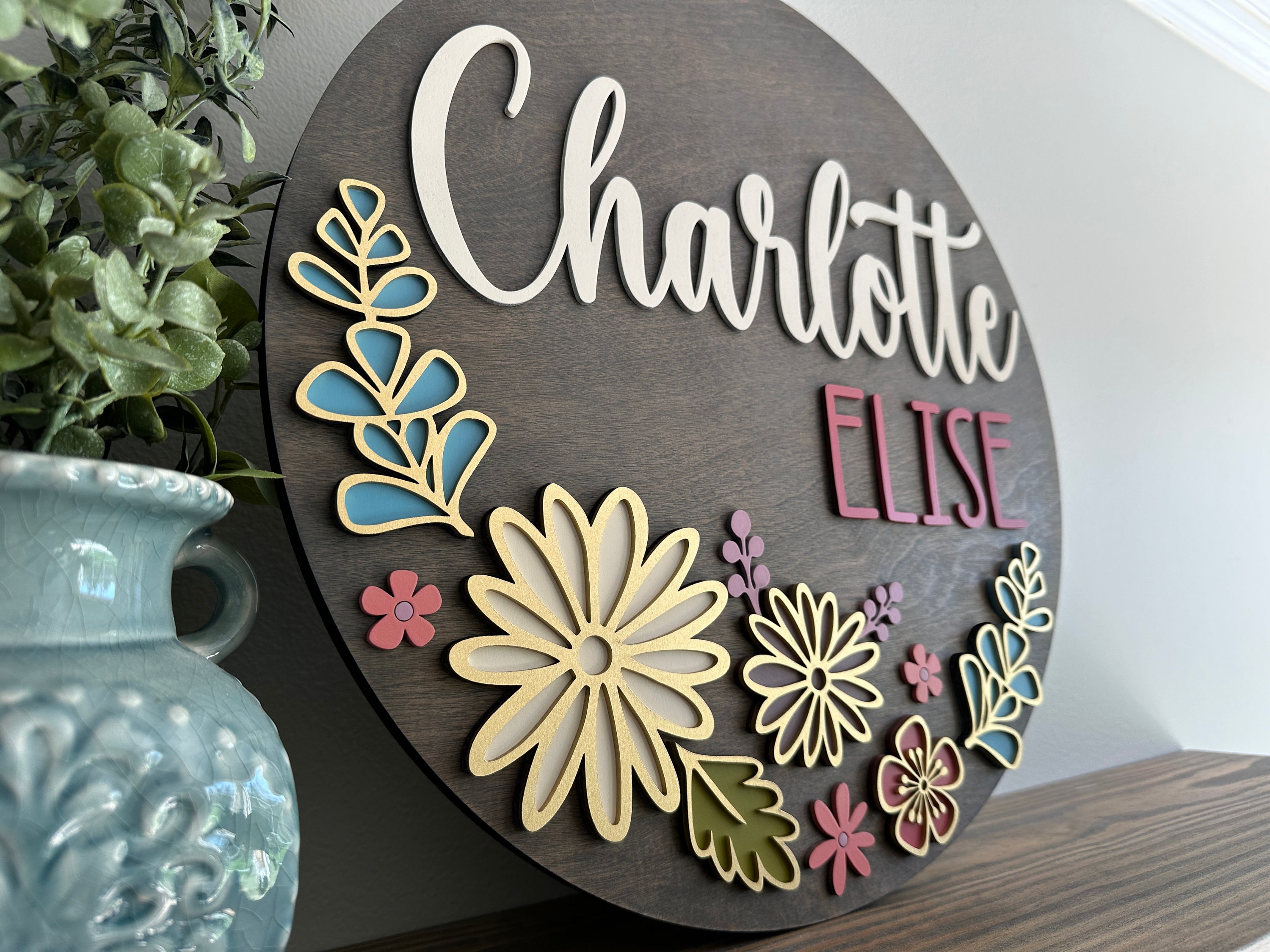 Nursery Name Sign, Floral Nursery Decor, Wooden Name Cutout ...