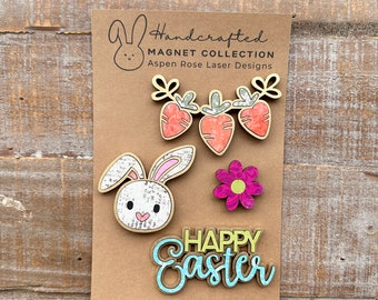 Whimsical Wood Easter Magnet Collection, cute magnets, Easter gift, bunny magnets, fridge magnets, Easter bunny gift, Easter magnets, Spring
