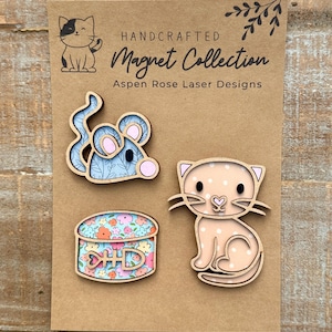 Whimsical Wood Cat Magnet Collection, Cat Accessories, Cat Decor, Cat Magnet, Fridge Magnets, Cat Lover, Kitten Magnets, Cute Cat Magnets