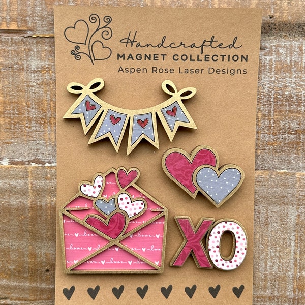 Whimsical Wood Valentine Magnet Collection, cute magnets, valentine gift, love magnets, fridge magnets, galentines gift, valentine magnet
