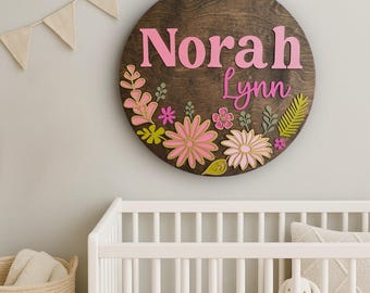 Nursery Name Sign, Floral Nursery Decor, Wooden Name Cutout, Personalized Nursery Decor