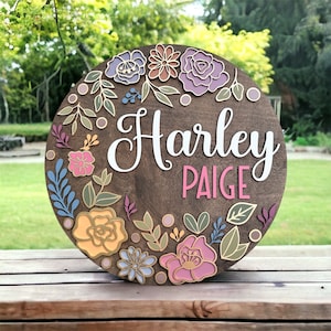 Custom Name Sign, Nursery Name Sign, Boho Nursery Sign, Floral Nursery Sign, Girls Room Decor, Baby Shower, Wood Baby Sign, Baby Name Sign,