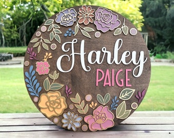 Letrero con nombre personalizado, letrero con nombre para guardería, letrero bohemio para guardería, letrero floral para guardería, decoración para habitación de niñas, baby shower, letrero de madera para bebé, letrero con nombre para bebé.