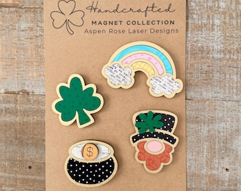 Whimsical St Pats Magnet Collection, Shamrock Magnets, St Patricks Day Decor, Leprechaun Magnet, Rainbow Magnet, St Patricks Day Magnets