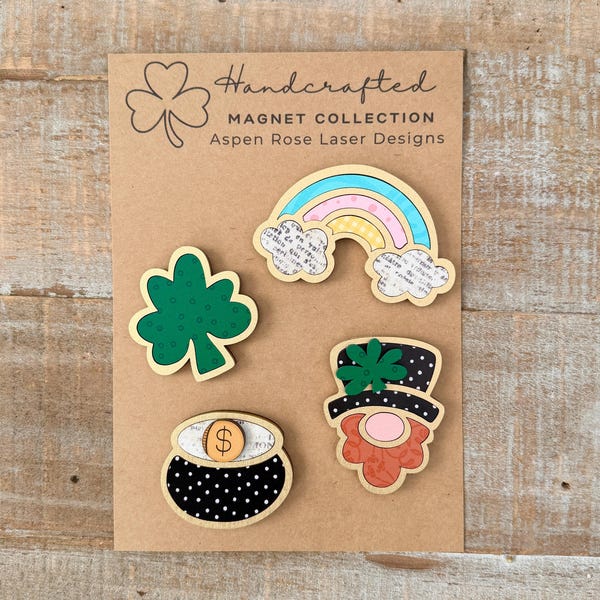 Whimsical St Pats Magnet Collection, Shamrock Magnets, St Patricks Day Decor, Leprechaun Magnet, Rainbow Magnet, St Patricks Day Magnets