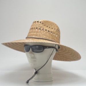 Fishermen Straw Hat, overall size 18.25 x 17 well ventilated, light in weight, adjustable strap, elastic sweat bandana, Handmade in Mexico!