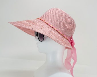 Ladies Rose Large Brim Visor Hat, Brim size 6” inches, the inside circumference about 23” inches, 100% polyester,