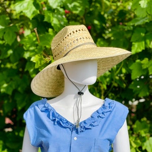 Gardening Natural Straw Hat, Brim size 5.50 in. inside circumference about 23.25 in. overall hat size 18.50x17.50 in. ventilated image 2