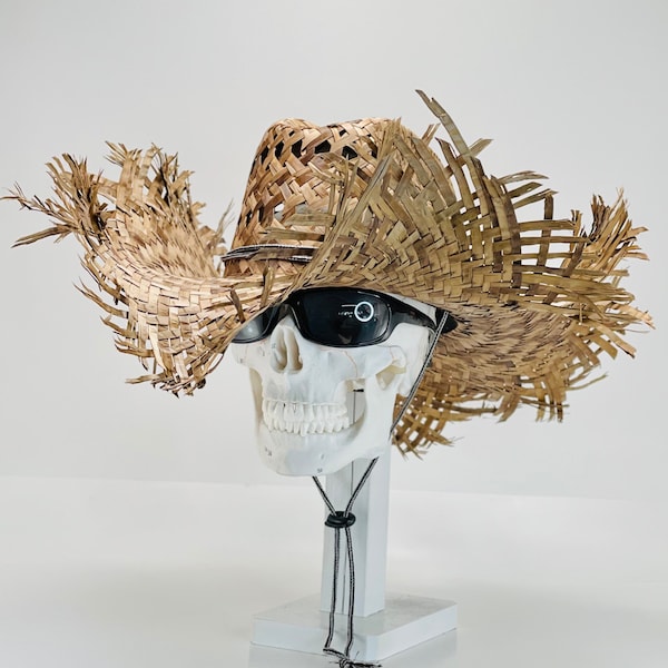 Scarecrow Straw hat, Inside circumference about 23” inches with an elastic sweat bandana for a comfort fit and adjustable chin strap.