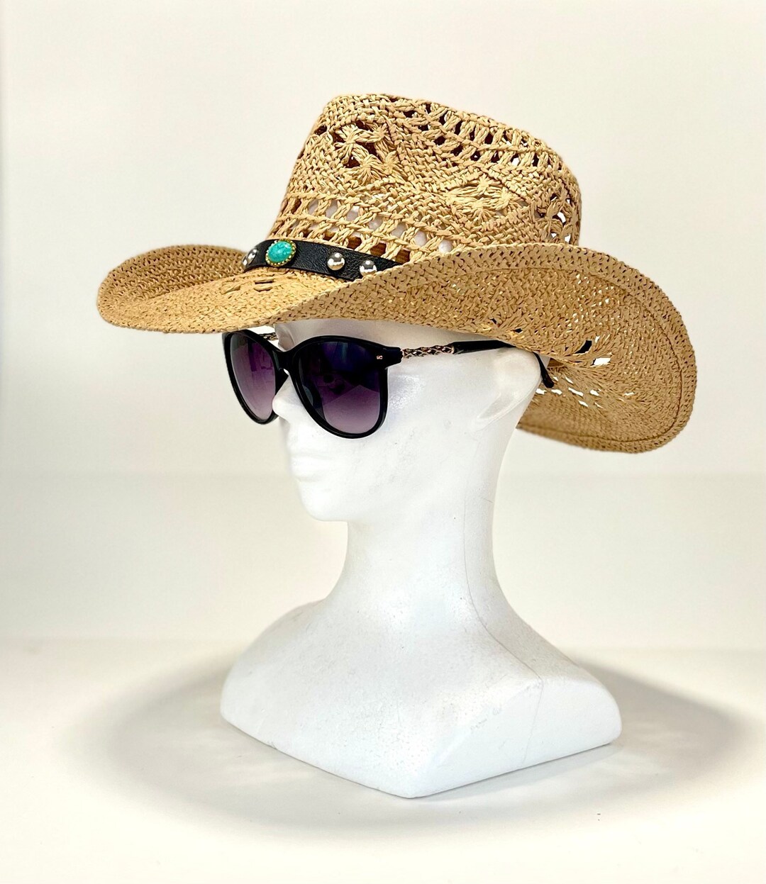 Blue Stone, Woven Straw Cowboy Hat, Brim Size 3.5 the Inside