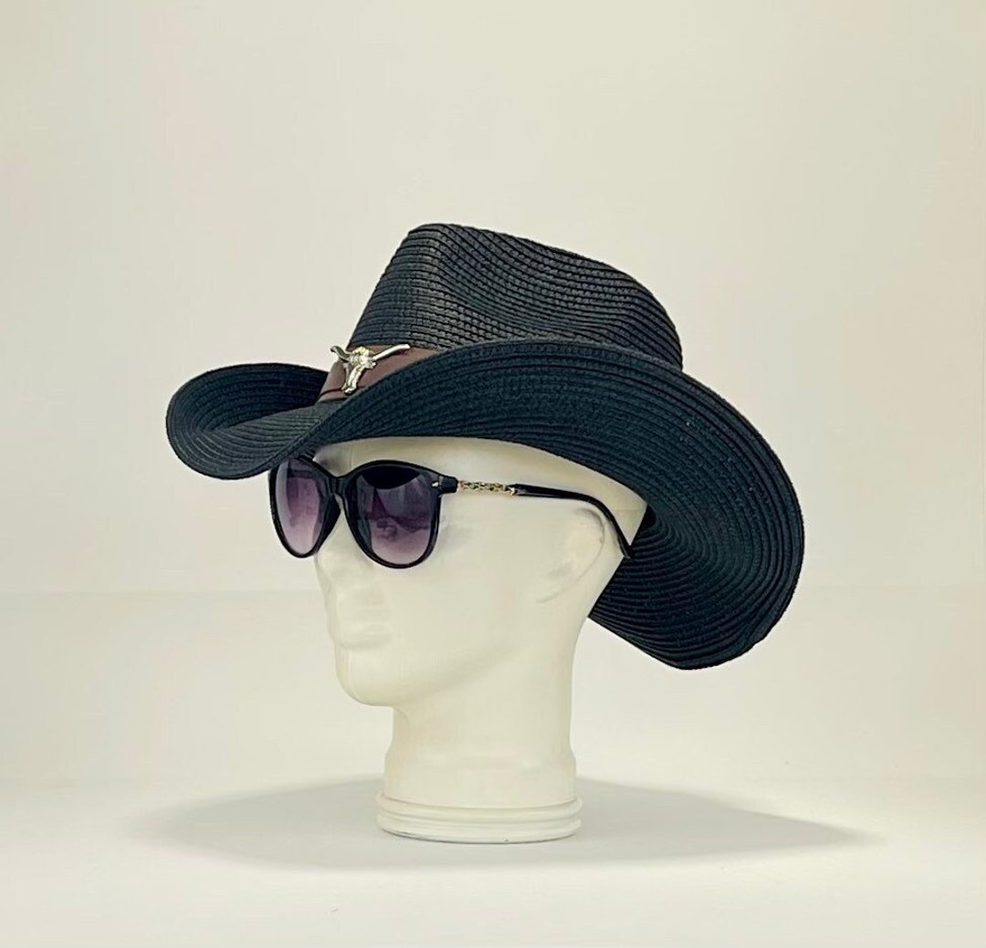 Foldable Black Straw Cowboy Hat Brim Size 3.25 Inches Etsy