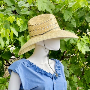 Gardening Natural Straw Hat, Brim size 5.50 in. inside circumference about 23.25 in. overall hat size 18.50x17.50 in. ventilated image 1