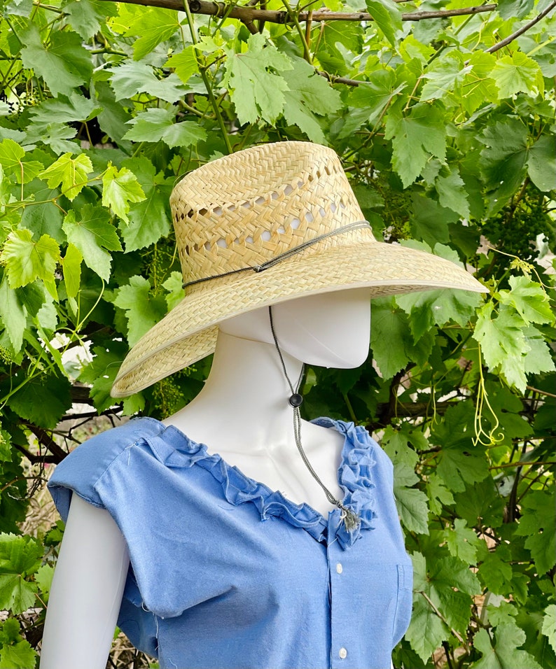 Gardening Natural Straw Hat, Brim size 5.50 in. inside circumference about 23.25 in. overall hat size 18.50x17.50 in. ventilated image 1