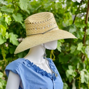 Gardening Natural Straw Hat, Brim size 5.50 in. inside circumference about 23.25 in. overall hat size 18.50x17.50 in. ventilated image 7