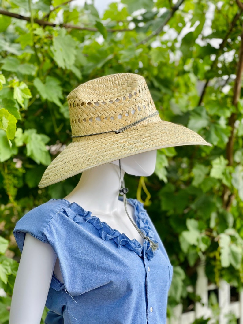 Gardening Natural Straw Hat, Brim size 5.50 in. inside circumference about 23.25 in. overall hat size 18.50x17.50 in. ventilated image 7