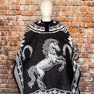 Mexican Unisex Poncho-Cobija,(blanket) Caballo! a Mexican Artisan, Handmade, 50% Acrylic 50 polyester, thick and warm, one size fits most.