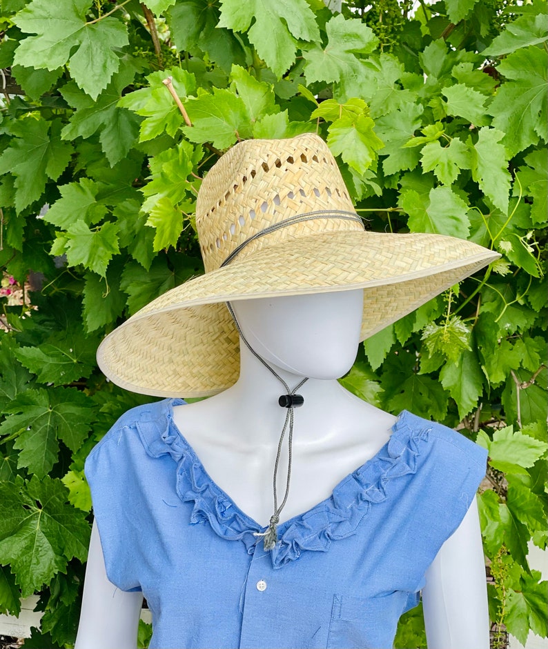 Gardening Natural Straw Hat, Brim size 5.50 in. inside circumference about 23.25 in. overall hat size 18.50x17.50 in. ventilated image 5