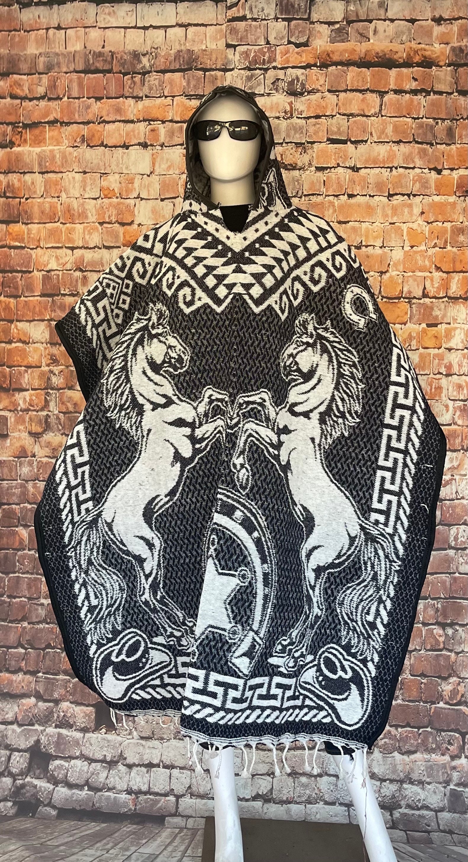 Mexican Unisex Poncho cobija blanket Caballo a Mexican Artisan Handmade 50 Acrylic 50 Polyester Thick and Warm One Size Fits Most. Etsy